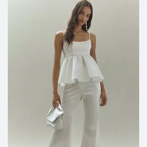 BHLDN Scoop-Neck Satin & Taffeta Peplum Tank & BHLDN Satin Flared Pants